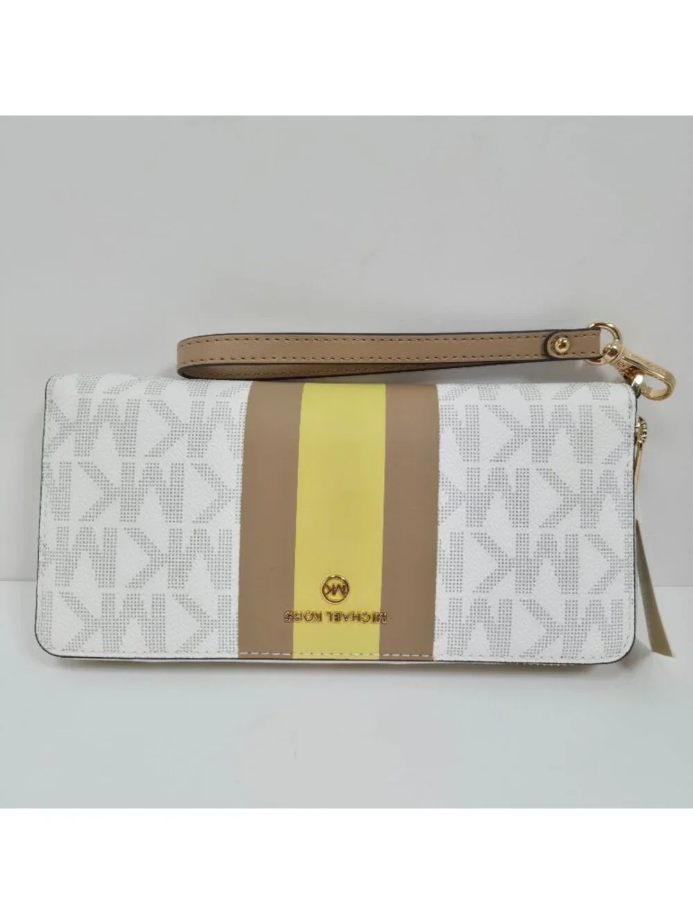 Michael Kors Women's Center Stripe Buttercup LG Travel Continental Wallet NWT